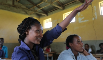 Two girls in a classroom