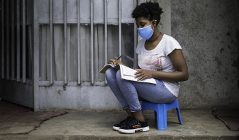Student working outside