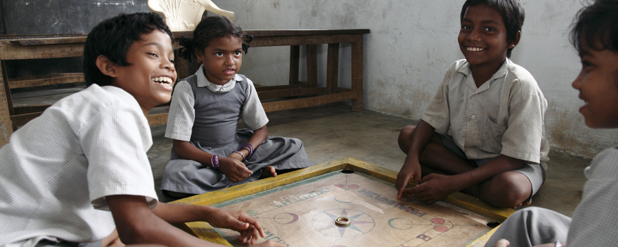 Children playing a board game